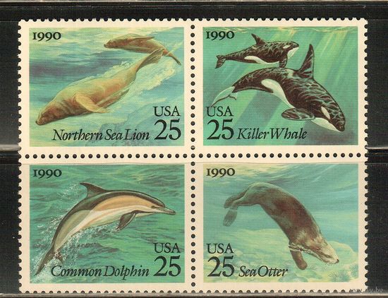 США-1990, (Мих.2107-2110) * , Морская фауна, Дельфины Киты (полная серия)(2)
