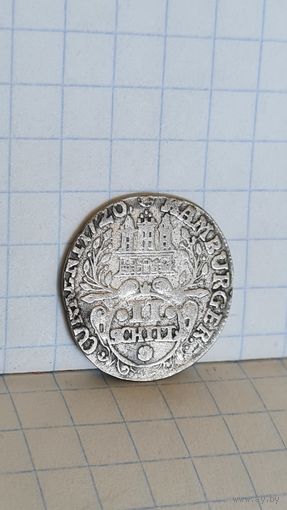 С 1 рубля ! Монета Серебро Германия  2 шилинга Гамбург 1720 год