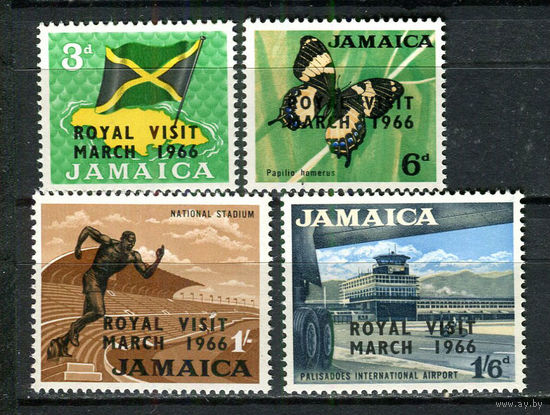 Ямайка - 1966 - Королевский визит. Надпечатка ROYAL VISIT/MARCH 1966 - [Mi. 250-253] - полная серия - 4 марки. MNH.  (Лот 96HC)-T4P59