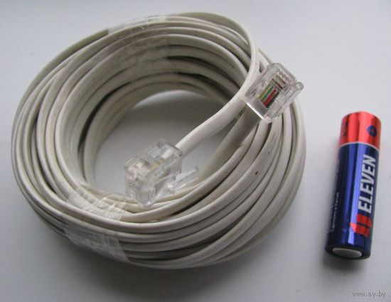 Шнур телефонный RJ11-RJ11, 4P4C-4P4C, удлинитель, модемный, провод, кабель, ШТЛП-4, медь, 9,55 метров .