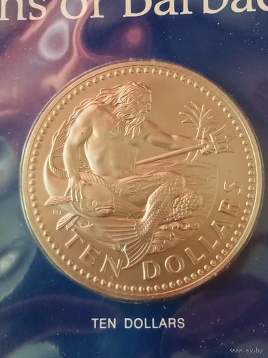 29. Распродажа. Барбадос 10 долларов 1974 г. Редкая!!! Тираж 3 708! Из набора. ВUNC!