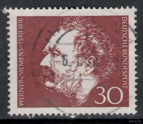 Германия/1966/ Известные Люди / Изобритатели / Вернер фон Siemens / Michel #DE 528 / 1 Юбилейная Марка