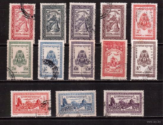 Камбоджа-1954,(Мих. 31-)  гаш., 13 марок, Стандарт, Слоны