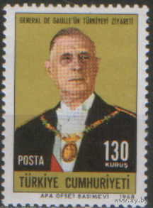 Полная серия из 1 марки 1968г. Турция "Визит Шарля де Голля" MNH