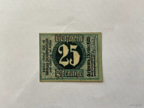 Нотгельд 25 пфеннигов. Веймарская республика - 1602