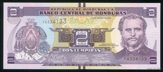 Гондурас 2 лемпира 2012 г. P97a. Серия Y. UNC