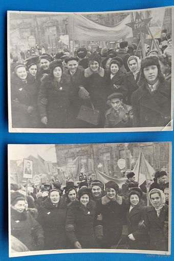 Две фотографии с праздничной октябрьской демонстрации. 1950-е 10х15 см. Цена за 2
