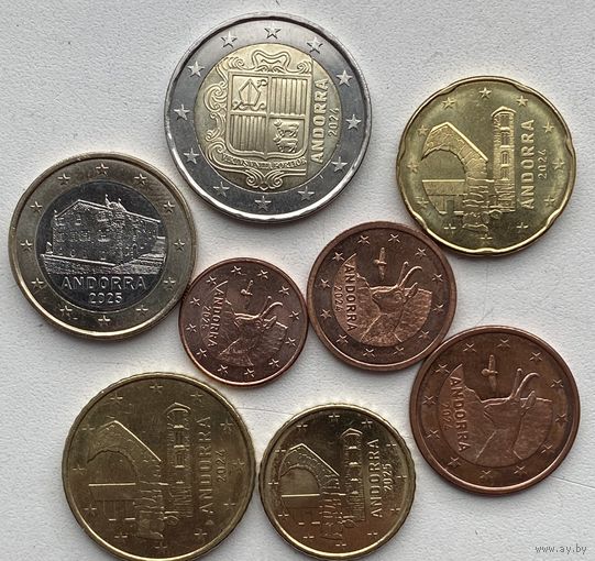 Андорра 1, 2, 5, 10, 20, 50 центов, 1, 2 евро 2024 - 2025 гг. Набор 8 монет