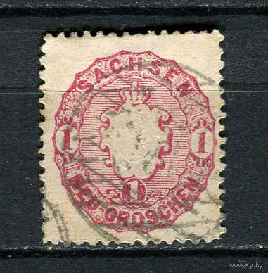 Германские земли - Королевство Саксония - 1863/1867 - Герб 1Ngr - [Mi.16] - 1 марка. Гашеная.  (Лот 50HB)-T4P51