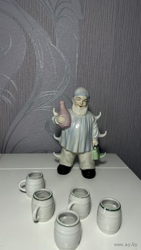 Антикварный ликерный набор Гном, Limoges Франция, нач. XX в.