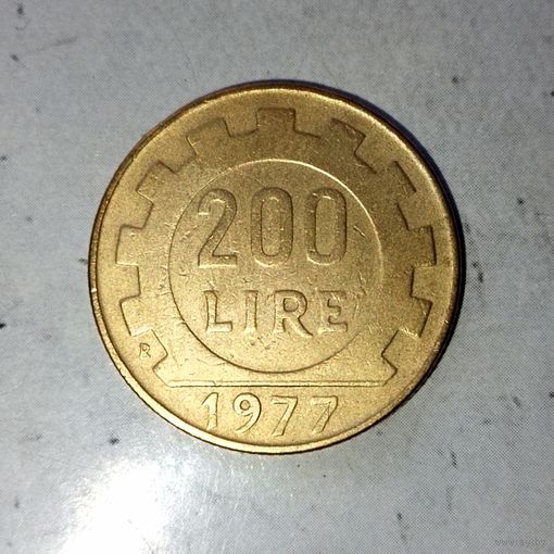 200 лир 1977 года Италия. Итальянская Республика. Единственная на аукционе!