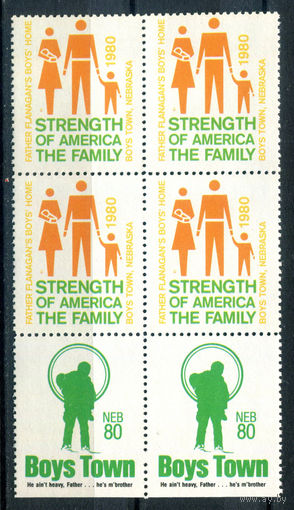 США, виньетки - 1980г. - boys town, семья - 6 марок - сцепка - MNH . Без МЦ!