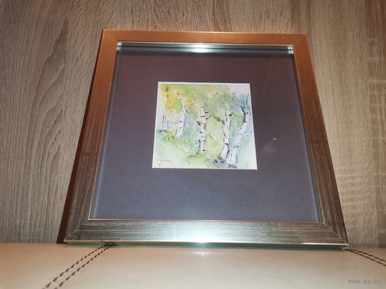 Картина небольшого размера "Берёзы", акварель, подпись автора, размер 23*23 см.