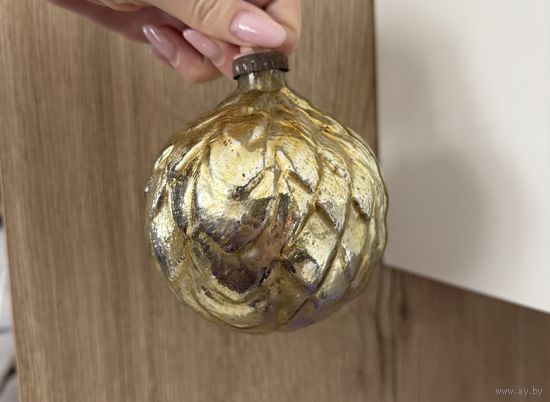 Елочная игрушка СССР Шар большой с лепестками Артишок Толстое стекло КРЕМЛЕВСКАЯ ЕЛКА