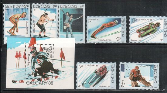 Лаос-1987(Мих.965-971,Бл.114)  **  , Спорт, Зимняя  ОИ-1988,  (полная серия)