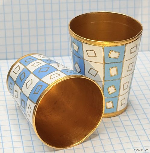 С 1 РУБЛЯ! 2 РЮМКИ СТОПКА РЮМКА ЭМАЛЬ ПОЗОЛОТА 40 ГРАММ СССР ЛЮМ