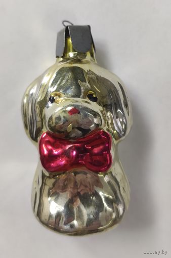 Елочная игрушка СССР.Собачка с бантом.