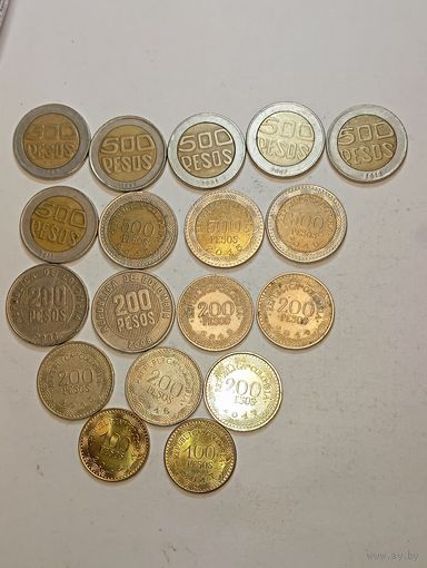 Колумбия 500 песо 1994 , 1997 , 2005 , 2007 , 2010 , 2011 , 2012 , 2015 , 2016 года , 200 песо 2006 , 2008 , 2013 , 2014 , 2015 , 2016 , 2017 года и 100 песо 2016 , 2017 года .