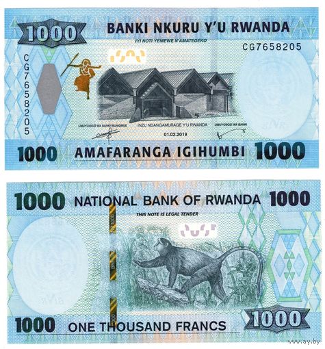 Руанда 1000 франков образца 2019 года UNC pw43 серия CG
