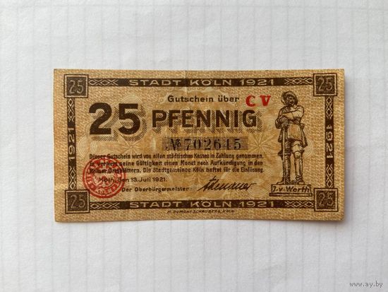 Нотгельд 25 пфеннигов. Кёльн. Веймарская республика - 04
