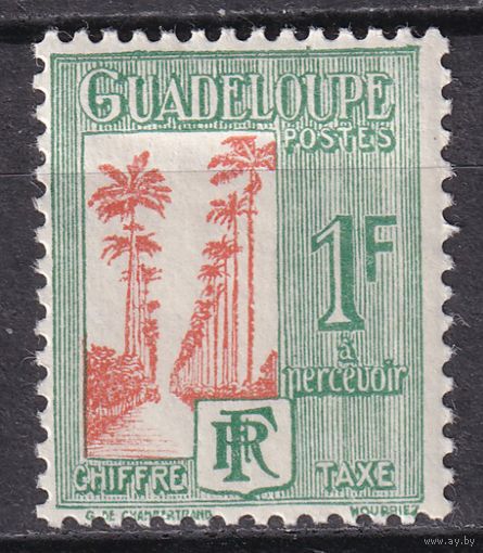 110.FrK. Франция. Колонии. Гваделупа. Доплатные марки. Палм - авеню в Капестерр - Бель. 1928 г. 1 Fr. Mi.#35.