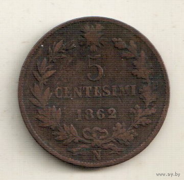 Италия 5 чентезимо 1862