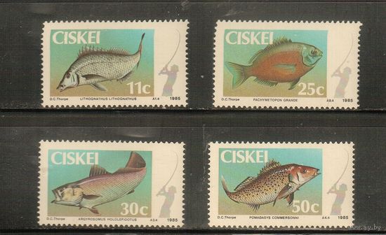Сискей(ЮАР)-1985 (Мих.70-73) , ** ,  Морская фауна, Рыбы, Рыбалка (полная серия)