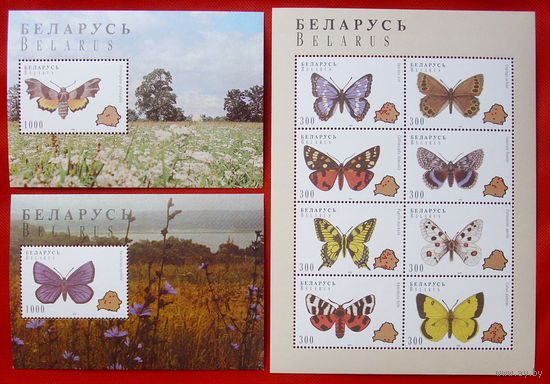 Беларусь. Бабочки. ( 2 блока и малый лист ) 1996 года.