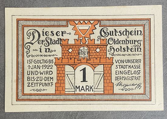 Нотгельд 1 марка 1922 год Ольденбург. Веймарская республика.