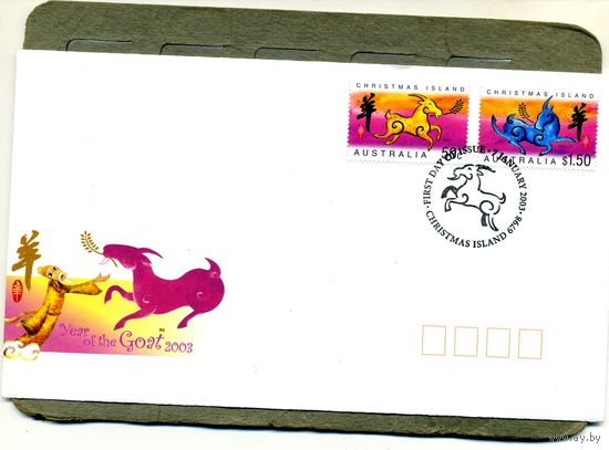 КОНВЕРТ ОСТРОВ РОЖДЕСТВА (АВСТРАЛИЯ)   КПД 2003, код козы   2 марки