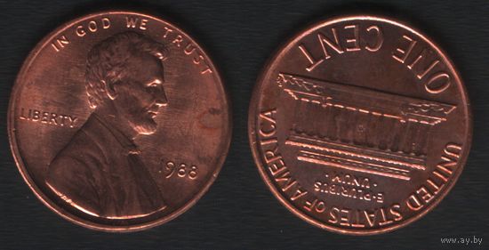 США km201b 1 цент 1988 год (-) (_5 ТОРГ ЛЮБОЙ