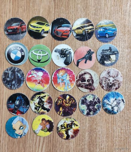 Фишки игровые оружие, тачки, авто, auto, super cars, эмблемы авто, джипы, страшилки, street fighter, transformers, winx, Клуб Винкс, трансформеры CAPS КЭПС фишки 23 шт.