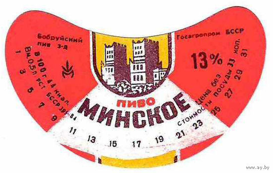 Этикетка пиво Минское Бобруйск СБ513