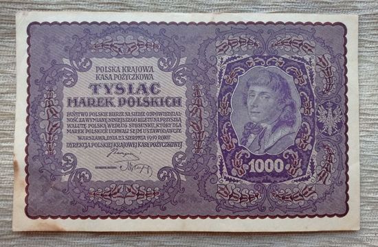 Werty71 Польша 1000 огромных марок польских 1919 Костюшко не злотых банкнота