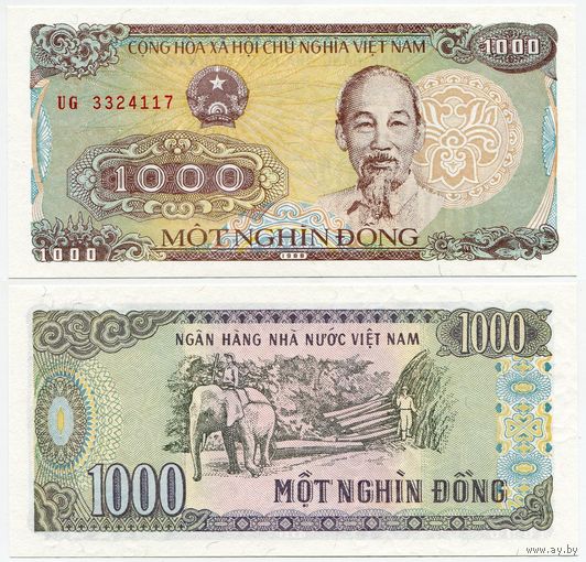 Вьетнам. 1000 донгов (образца 1988 года, P106a, UNC)