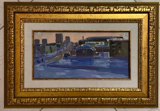 Казак О.И "Мой Минск", 1967г. Картон, масло. Размер 17х34,5 см.