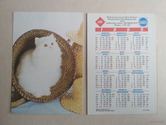 Карманный календарик.Кошки.1995 год