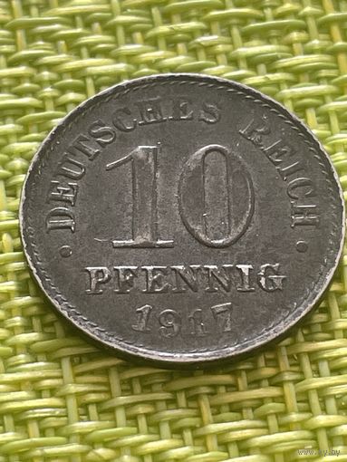 Германия 10 пфенниг 1917 г A ( железо, точки по окружности  )