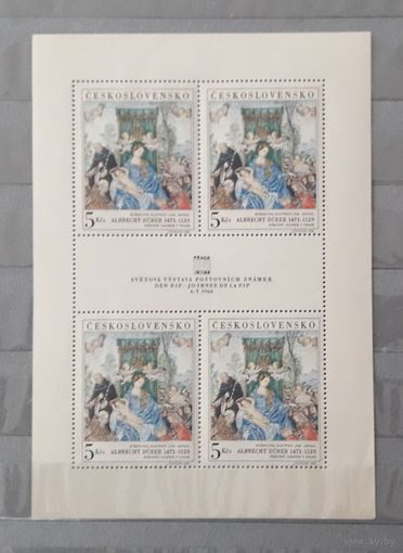Чехословакия 1968г. Малый лист. Живопись.Дюрер.Мадонна. **