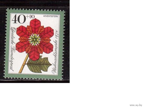 Германия(ФРГ)-1974,(Мих.824), *(след от накл.) , Рождество, Флора, Цветы