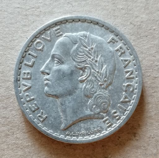 Франция 5 франков 1947 г. (без отметки мд), KM# 888b ю