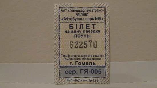 Билет на автобус, Гомель, 2022г., сер. ГЯ-005