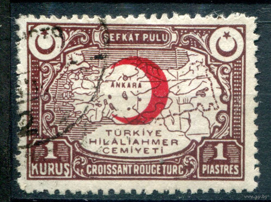 Турция - 1933г. - благотворительные марки лиги Красного Полумесяца, карта, 1 К - 1 марка - гашёная [Mi 33]. #4-W2-128-A-2