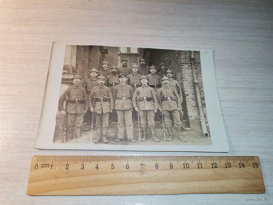 Почтовая карточка, фотография с изображением группы солдат, ПМВ.
