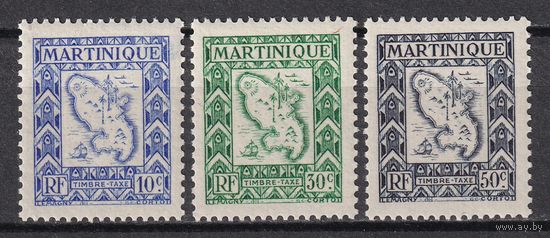 62.FrK. Франция. Колонии. Мартиника. Доплатные марки. Карта острова. 1947 г. Mi.##27-29.