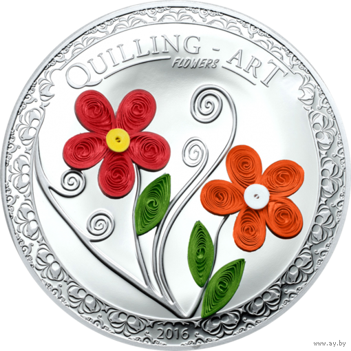 Острова Кука 2 доллара 2016г. "Quilling Art: Цветы". Монета в капсуле; подарочном футляре; сертификат; коробка. СЕРЕБРО 15,50гр.(1/2 oz).