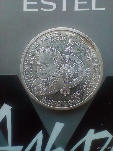 10 марок 1992 года 150 лет ордену Pour-le-Merite за заслуги в науке и искусстве серебро