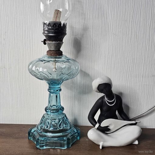 Старт с 1 Рубля !!! СССР Стеклянная синяя Лампа Керосиновая рабочая   !!!