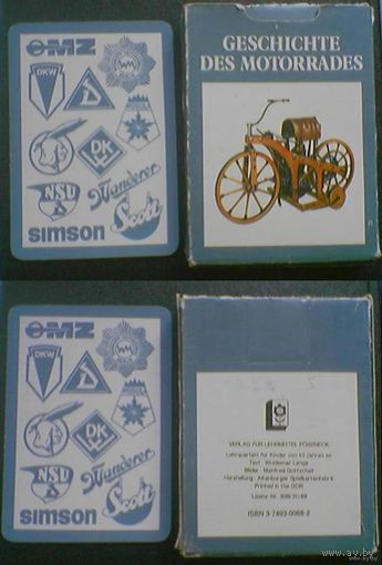V Игра "квартет" (Quartett): Geschichte des motorrades. История мотоциклов в карточках. BMW NSU DKW Scott Wanderer MZ Simson FN Cechie-Bohmerland Yamaha Suzuki Indian MW (DDR GDR ГДР) Z