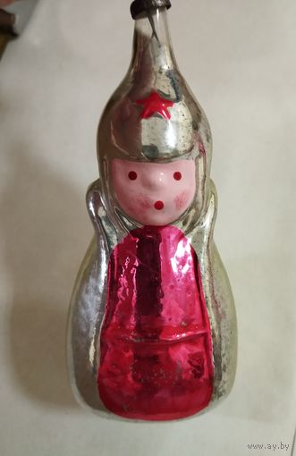 Игрушка ёлочная Красноармеец (Будёновец), стекло. СССР